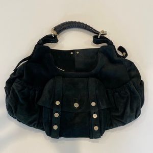 Yves Saint Laurent Mombasa horn handbag in dark green leather.